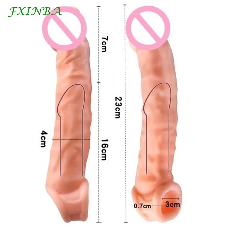 FXINBA New Realistic Penis Sleeve Extender Cock Sleeve Dick Enlargement Delay Ejaculation Reusable Condom Adult Sex Toys For Men