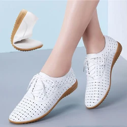 2024 New Spring Women Oxford Shoes ballerine scarpe donna scarpe in vera pelle mocassini mocassini stringati scarpe bianche 35-41