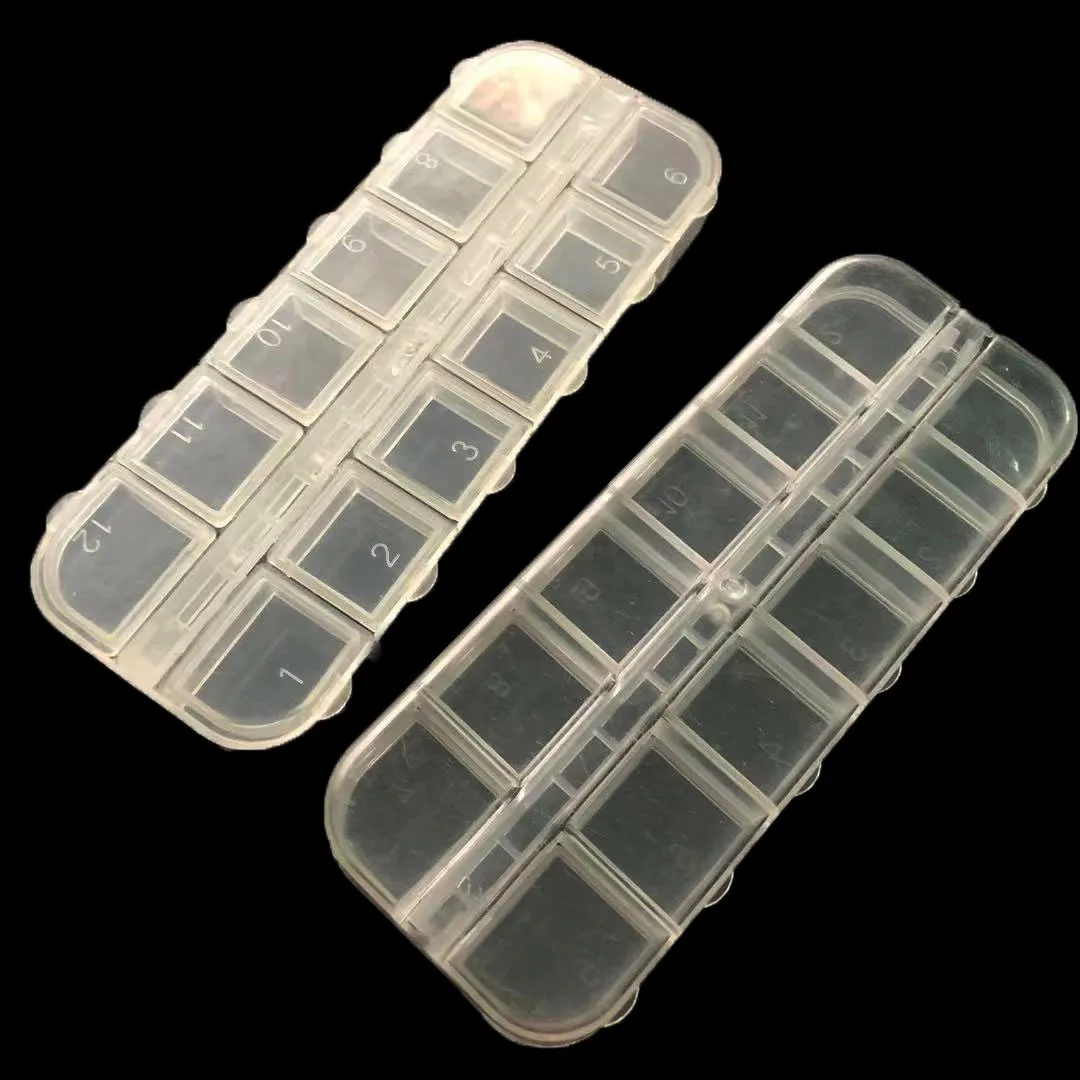 Compartimentos recipiente caso unhas arte armazenamento vazio retângulo strass contas fatias decorações caixa da arte do prego caixa vazia