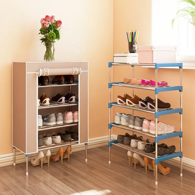 Simple Shoe Cabinet with Flip Frame Curtain Design Multi-layer Household Dust-proof Assembly Shoe-rack Dormitory Shoes Shelf