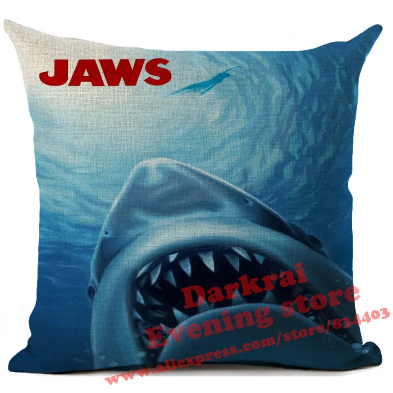 Cushion Cover Jaw Shark Printed Linen Pillow Cover Car Sofa Decorative Throw Pillows Home Decoration Pillowcase 45x45cm