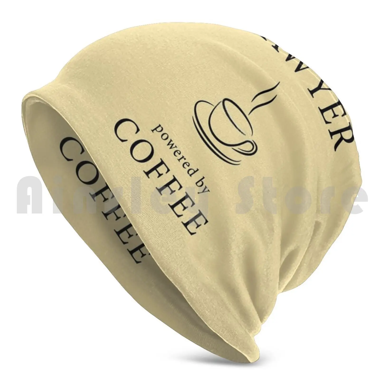 Lawyer , Powered By Coffee Beanie Hedging Cap DIY Print Cushion Powered By Powered Coffee Cafe Fun Funny Quotes Drink