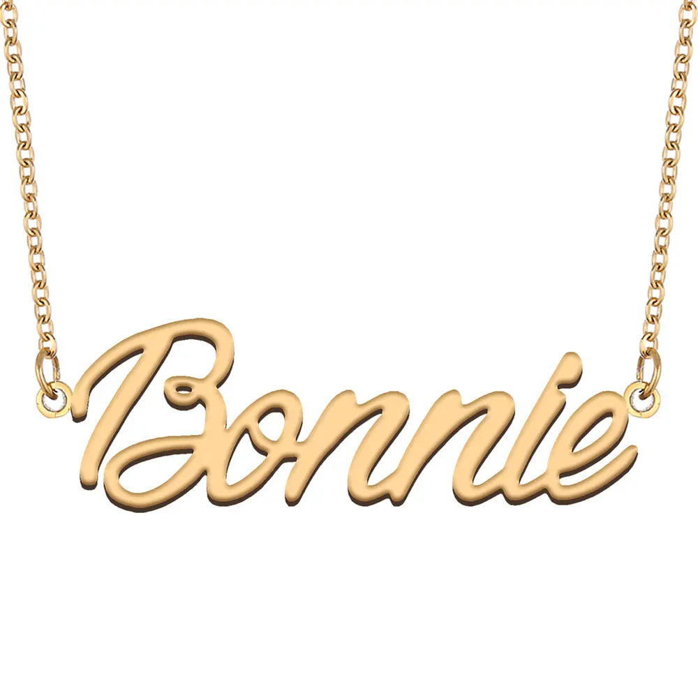 Bonnie Name Nameplate Necklace for Women Stainless Steel Jewelry Gold Plated Pendant Femme Mothers Girlfriend Gift