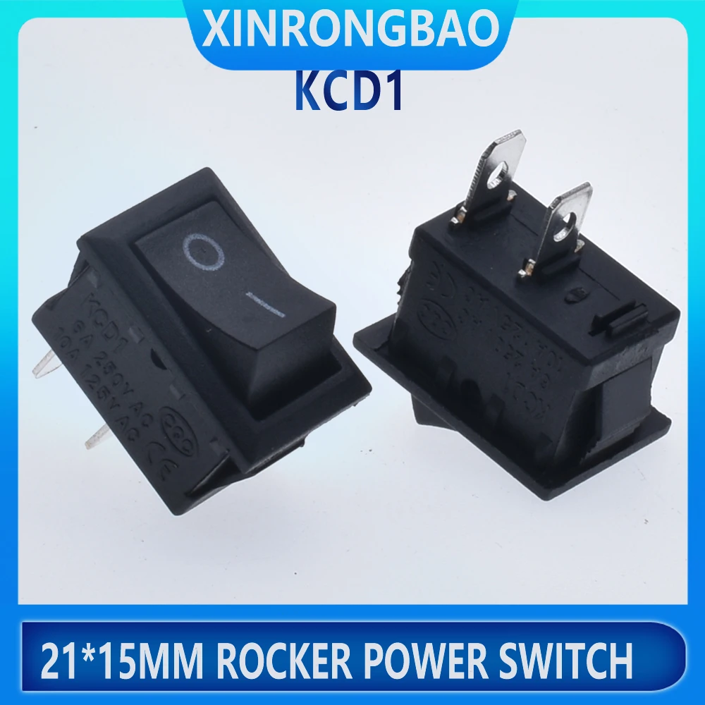 

10pcs KCD1-101 rocker power switch 6A250V 10A125V Button switch SKPT 2 feet 15*21mm on/off control switch black Hot sale ON-OFF