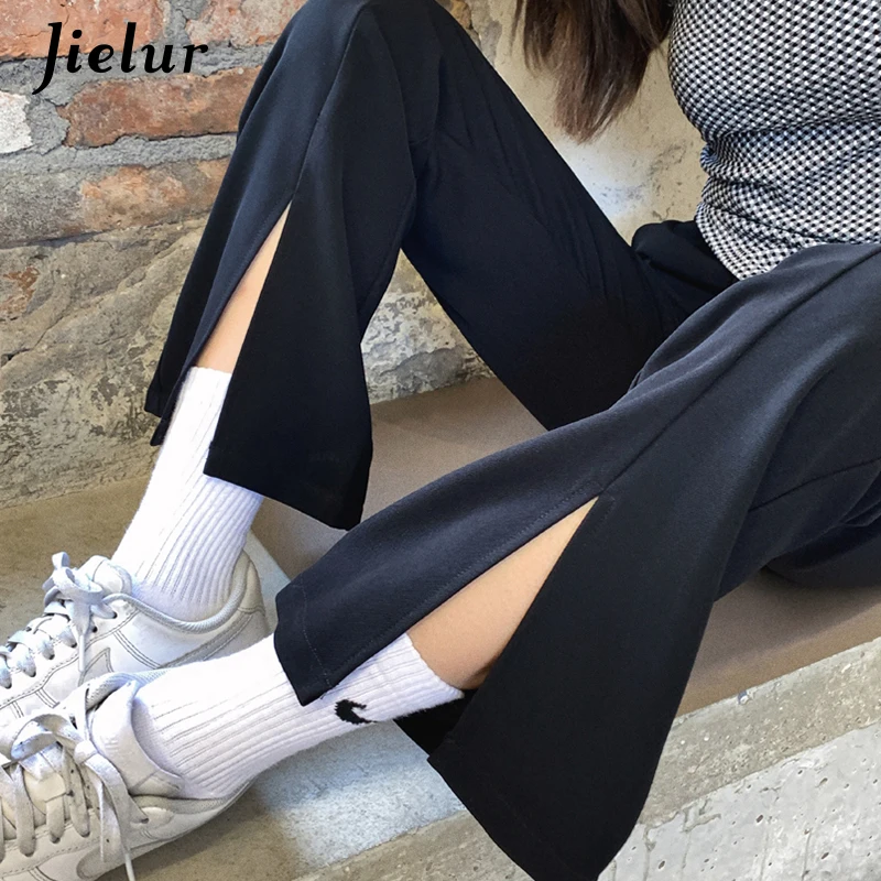 

Jielur Black High-waisted Casual Suit Pants Women 2021 Summer New Thin Spilt Pants Female Straight Button Trousers Women S-XL