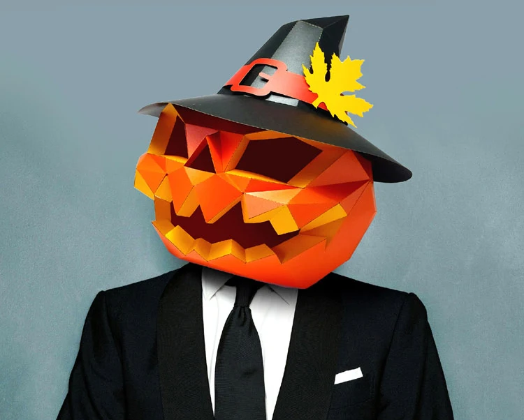 

Pre Cut Paper Mask 3D Pumpkin Head Halloween Costume Cosplay DIY Paper Craft Model Mask Christmas