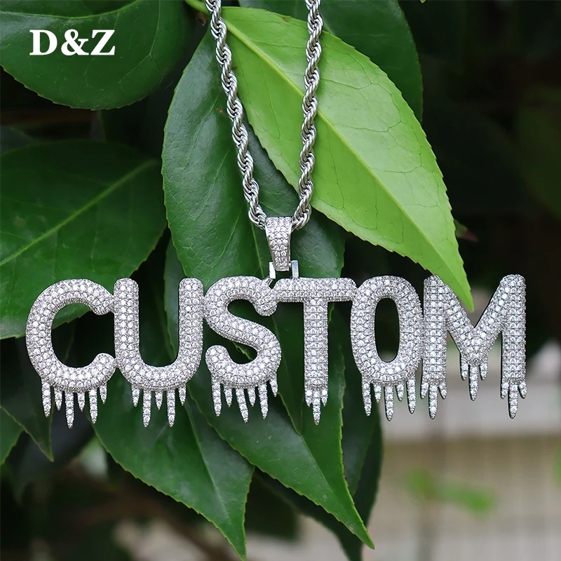 D&Z Custom Name With Drip Pendant Necklaces 3 Colors Avaliable Gift For Men Women Cubic Zircon Hip Hop Customized Jewelry