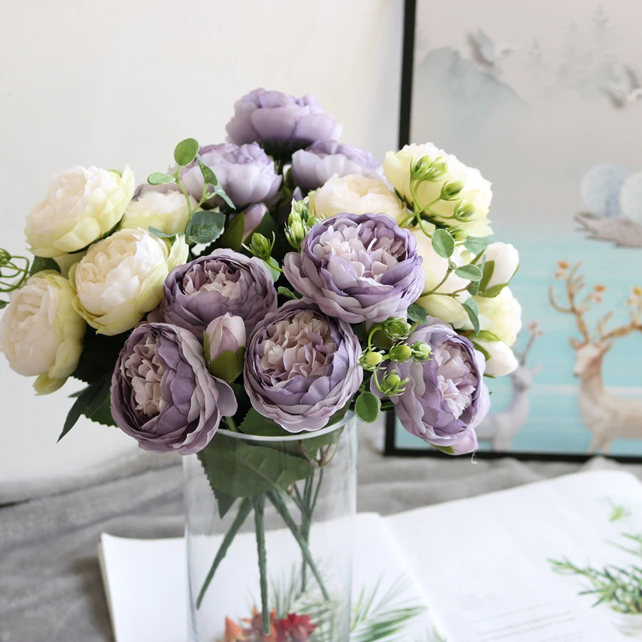 Künstliche Blumen Pfingstrosenstrauß Seidenrosenvase für Heimdekoration Garten Hochzeit Dekorative Kunstpflanzen Weihnachtsgirlande Material – Detail 10