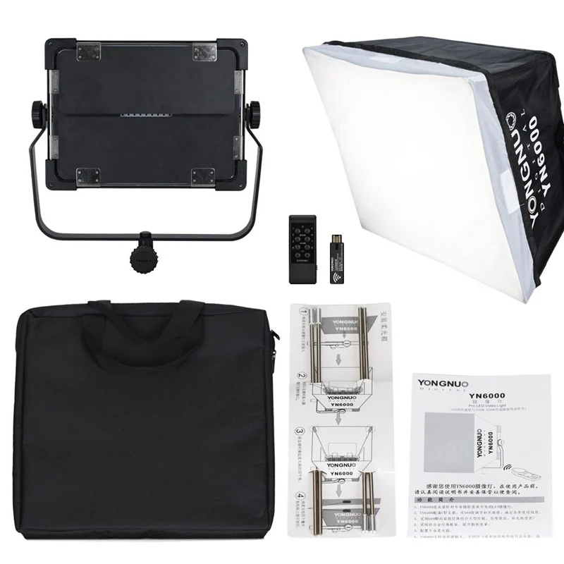 Yongnuo yn6000 pro luz de vídeo led 3200-5500k 50w lâmpada de estúdio de fotografia painel de luz grande com softbox para maquiagem/tiktik/vlog