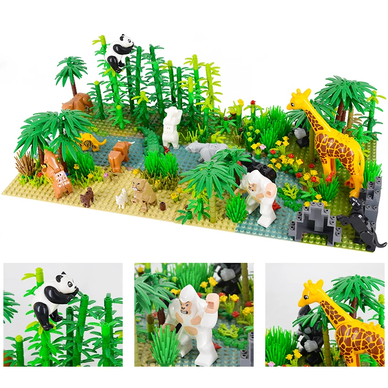 MOC Military Rainforest Baseplate Parts Animal Jungle Flower Tree Plants City Adventure Building Blocks Assemble DIY Toys Gifts