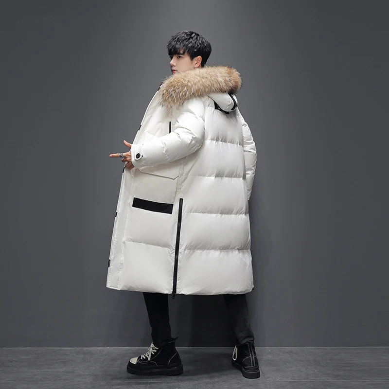 Down jacket Men\'s long thickened extreme winter coat oversized fur collar 2021 new winter couple white duck down windproof coat