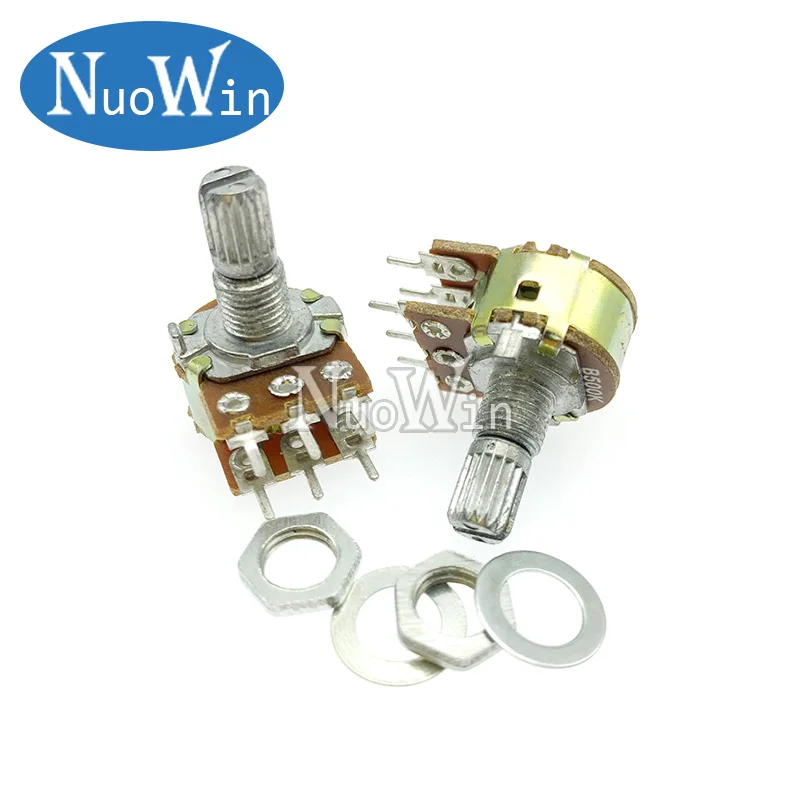 5pcs WH148 B1K B2K B5K B10K B20K B50K B100K B500K 6Pin 15mm Shaft Amplifier Dual Stereo Potentiometer 1K 2K 5K 10K 50K 100K 500K