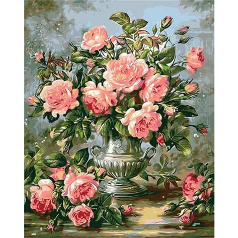 Diamond Painting 5D DIY Square/Round Diamond Island Painting Silver Vase Flower View Picture Cross Stitch Decoration Gift FH206