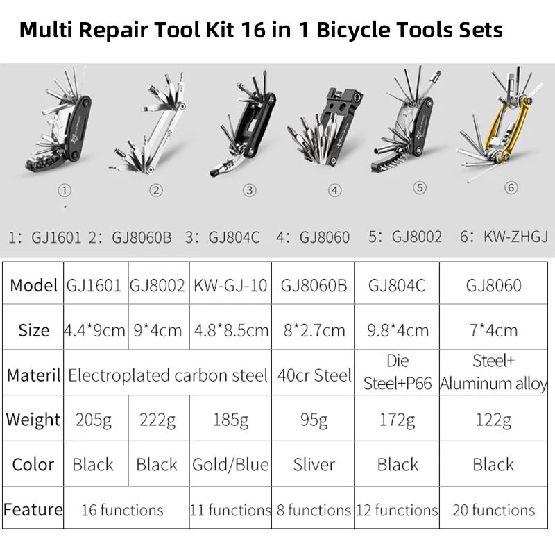 ROCKBROS Bicycle Tools Sets 16 in 1 MTB Road Bike Multi Repair Tool Kit Hex Spoke Wrench Mountain Cycling Screwdriver Tool