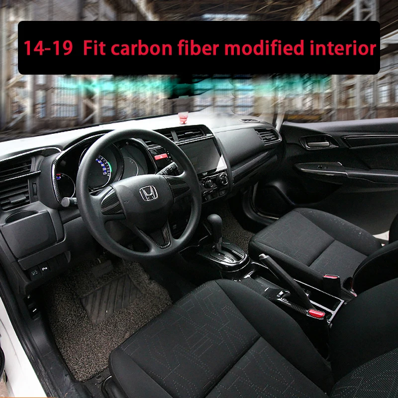 For Honda Jazz GK5 2015-2019 Interior Steering Wheel Sequin Cover Moulding Frame Trims ABS Carbon Sticker Car-Styling Accessoriy