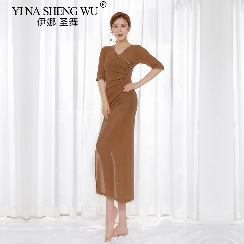 

Женский костюм для танца живота, привлекательный танцевальный костюм с коротким рукавом для индийских танцев, тренировочная одежда для соревнований