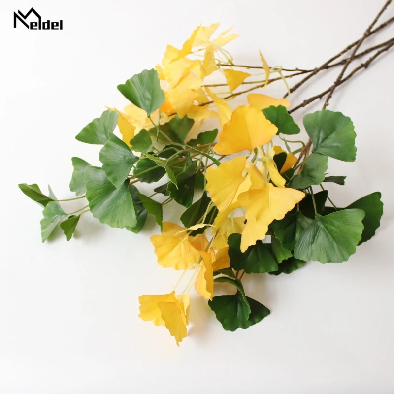 Meldel diy buquê de noiva artificial ginkgo folha 3 garfos ginkgo biloba planta artesanal arranjo flor fornecimento maidenhair árvore