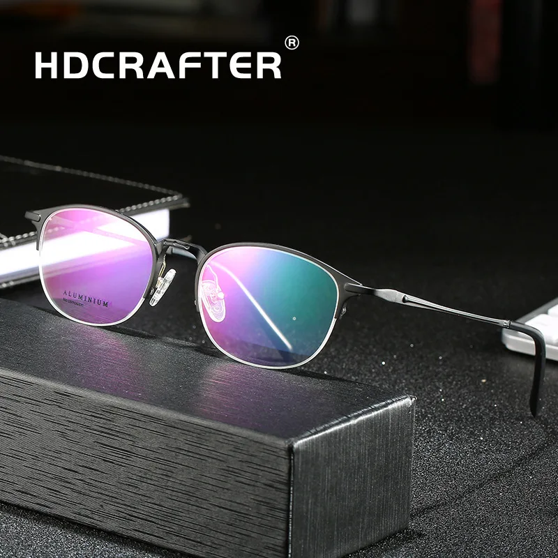 HDCRAFTER Titanium Metal Glasses Frame Men Round Prescription Optical Women Myopia Hyperopia Reading Eyeglasses Frames 146mm