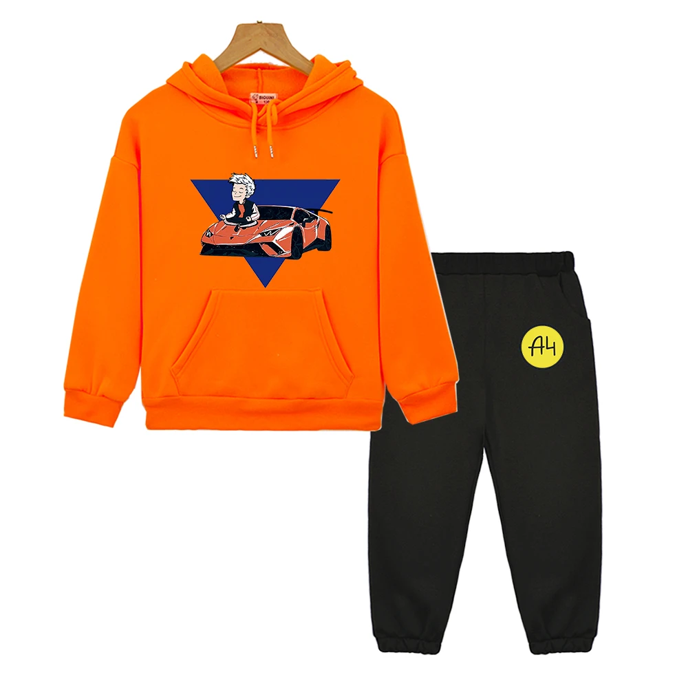 Sweats à capuche décontractés pour enfants, sweat-shirt pour garçon et fille, ensemble de vêtements pour bébé, haut et pantalon trempés, A4, Y-Merch, automne