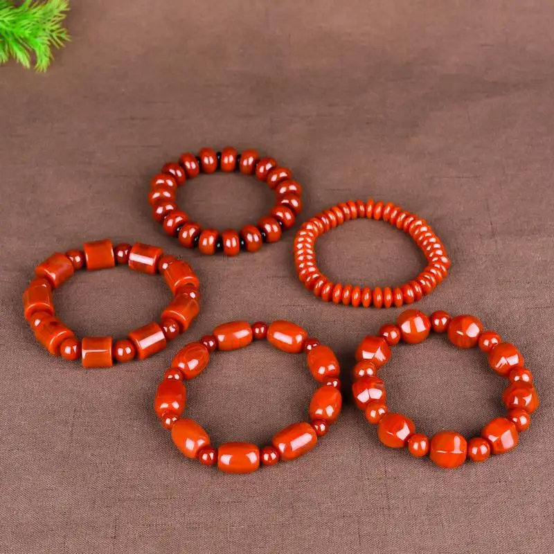 

5 Piece Beautiful Red Jade Bangle Nan Hong chalcedony chain bracelet Amulet Rare Hanging @@@@@