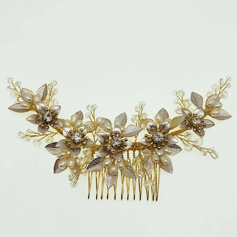 

Floralbride Handmade Crystal Rhinestone Flower Freshwater Pearls Wedding Hair Comb Bridal Headdress Hair Accessory Women Jewelry