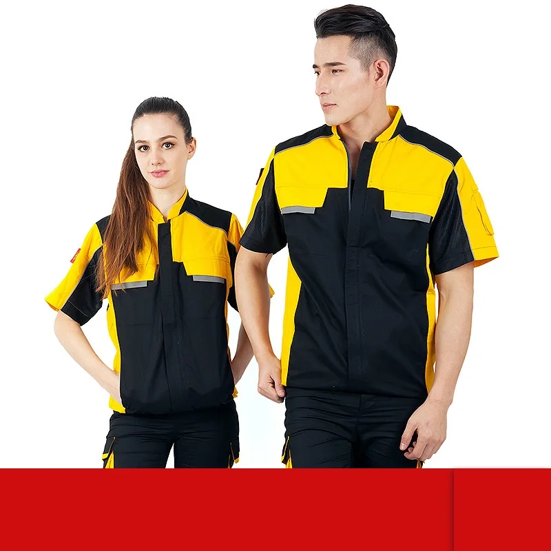 Summer Short-sleeved Work Clothing Coveralls Men\'s Car Wash Repairmen Auto Machine Construction Factory Workshop Worker Uniforms