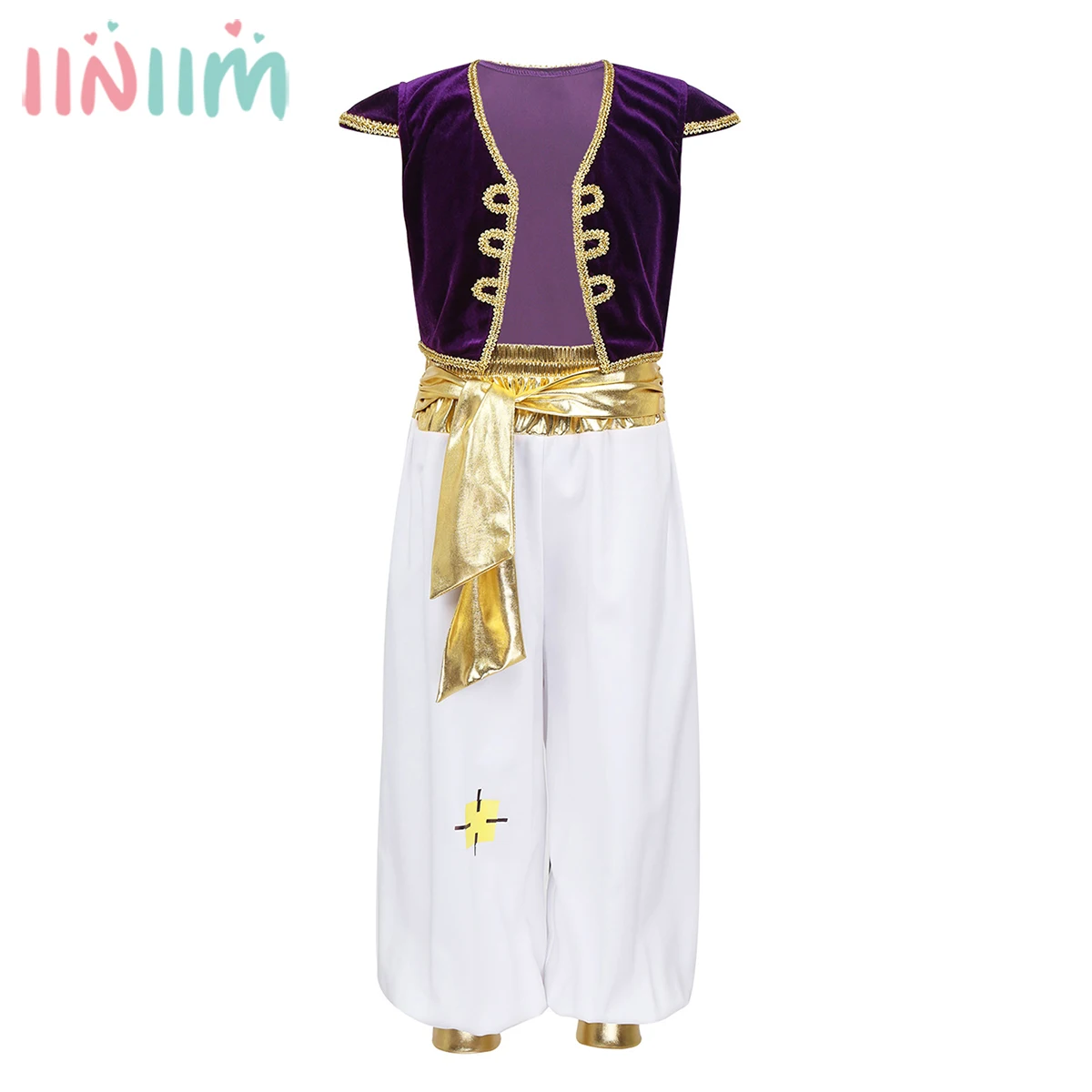 Kids Boys Arabian Prince Lamp Costumes Outfit Clothing Children's Set Halloween Party Cosplay Dress Up Vest Waistcoat with Pants