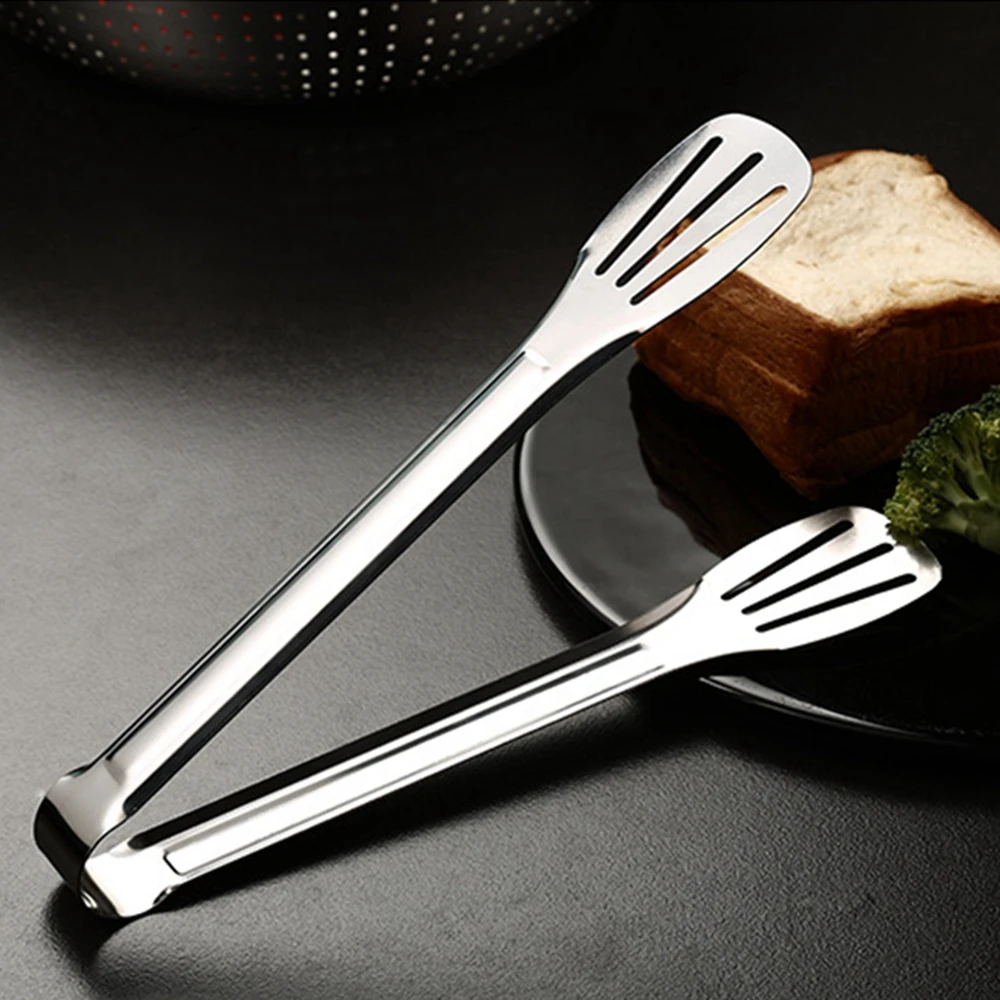 1pc Multifunctional 304 Stainless Steel Food Tongs Dessert Bread Clip Barbecue Tools Kitchen Utensils