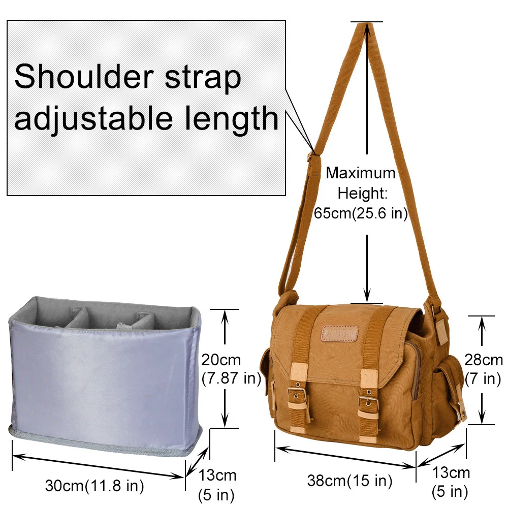 CADeN Tas Bahu Kamera DSLR Tas Selempang Kanvas Kapasitas Besar untuk Nikon Canon Sony Kabel Lensa Tripod Organisator Perjalanan Luar Ruangan