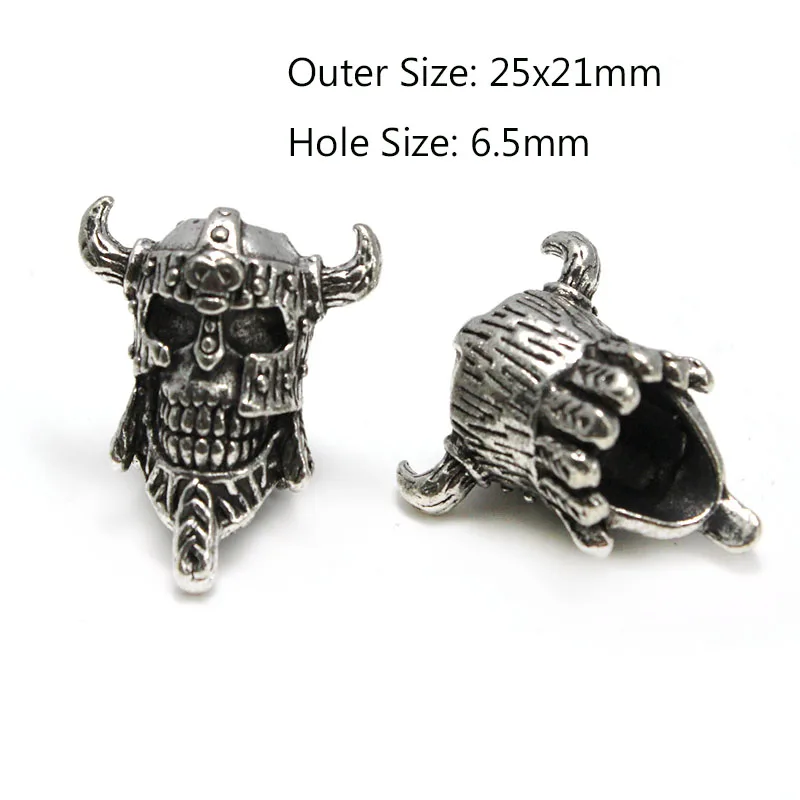 Skull Warrior Helmet Viking Rune Hair Braid Dreadlock Beard Beads Paracord Rope Knife Beads Pendant for Bracelet Keychain DIY