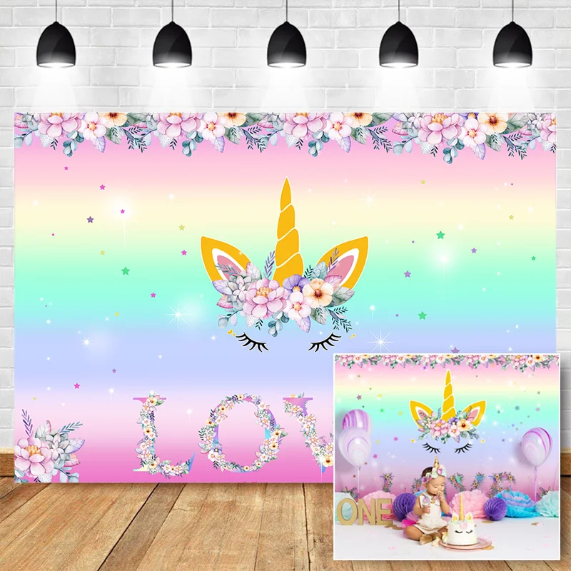 5x3FTユニコーン背景ピンク花ユニコーン背景ピンクのテーマユニコーン誕生日パーティーの装飾フォトブース