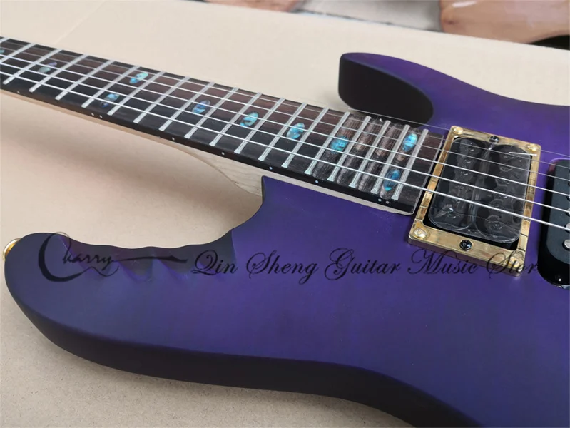 custom-made 6 string electric guitar,ultra-thin purple guitar,flamed maple veneer,groove fan fingerboard,tremolo bridge