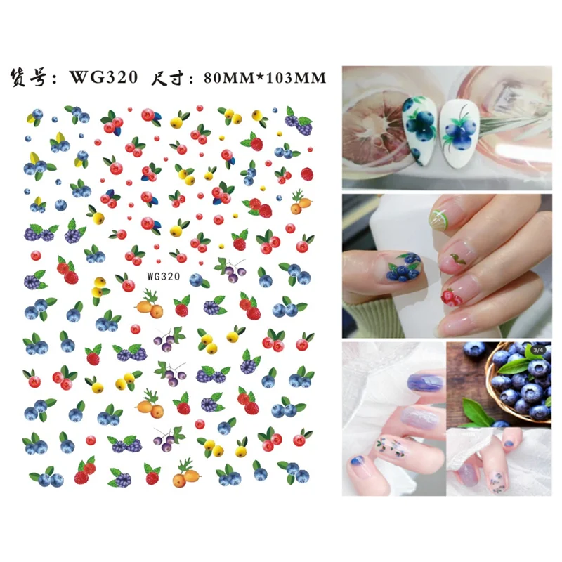WG314-329 10pcs color summer fruit nail art sticker ice cream nail art repair tool nail decoration set bag packaging