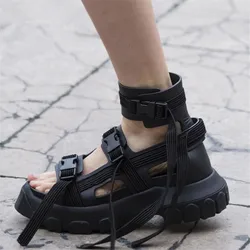 High Tops Summer Sandals Women Platform Creepers 6CM Heel Wedge Shoes Ladies Ankle Strap Sandalias Mujer Sneakers