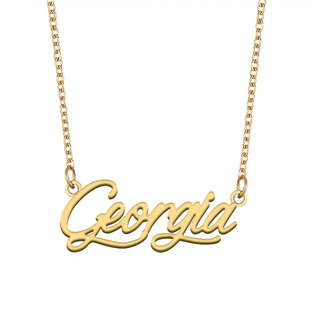 Georgia Name Necklace Personalized Women Stainless Steel Jewelry Gold Plated Nameplate Pendant Femme Mothers Girlfriend Gift