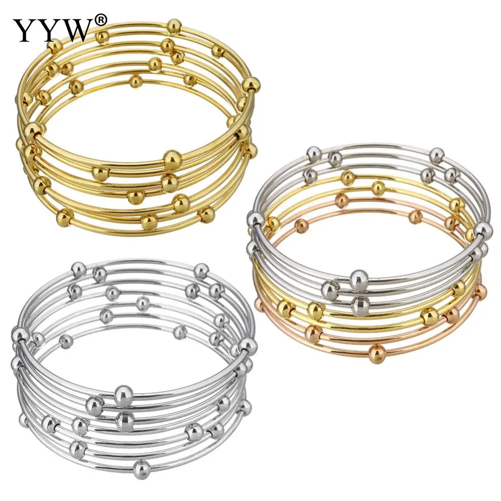 7pcs/Set Fashion Stainless Steel Bangle Gold Color Vintage Women Metal Bangle & Bracelet Jewelry Wholesale 68mm Diameter