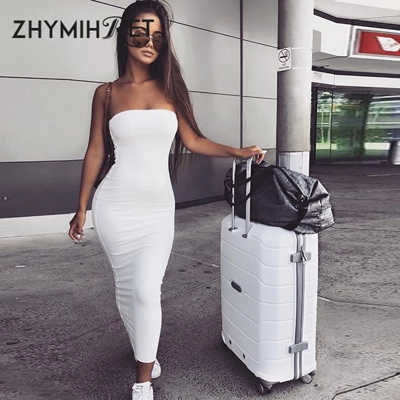 ZHYMIHRET  2023 Summer Skinny Tube Dress Sexy Strapless Long Elegant Dress Backless Bandage Dress Vestido De Festa Longo