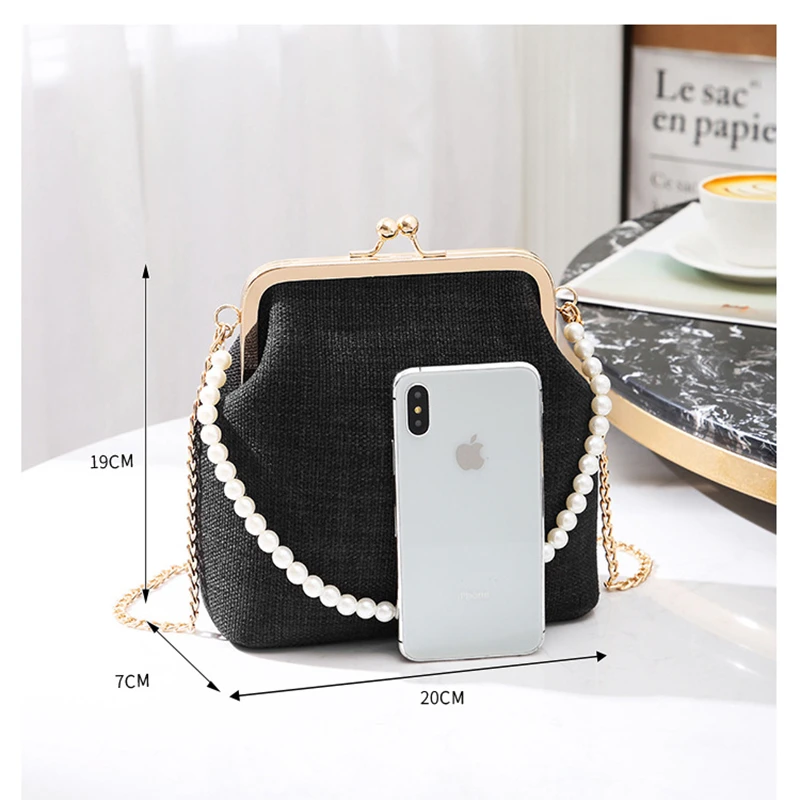 Small Shell Shape Bag For Women Pearls Handle Ladies Purses and Handbag Kiss Lock Chain Strap Crossbody Mini Messenger Bag