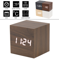 Alarm Clock LED Wooden Watch Table Voice Control Digital Wood Temperature Digital Bamboo Square Table Desktop Clocks