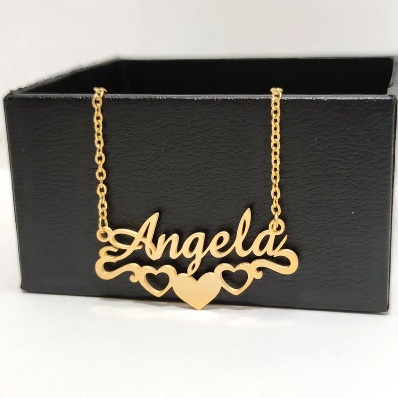 

Custom Name Necklace for Women Personalized Heart Gold Stainless Steel Nameplate Pendant Choker Necklace Christmas Jewelry Gift