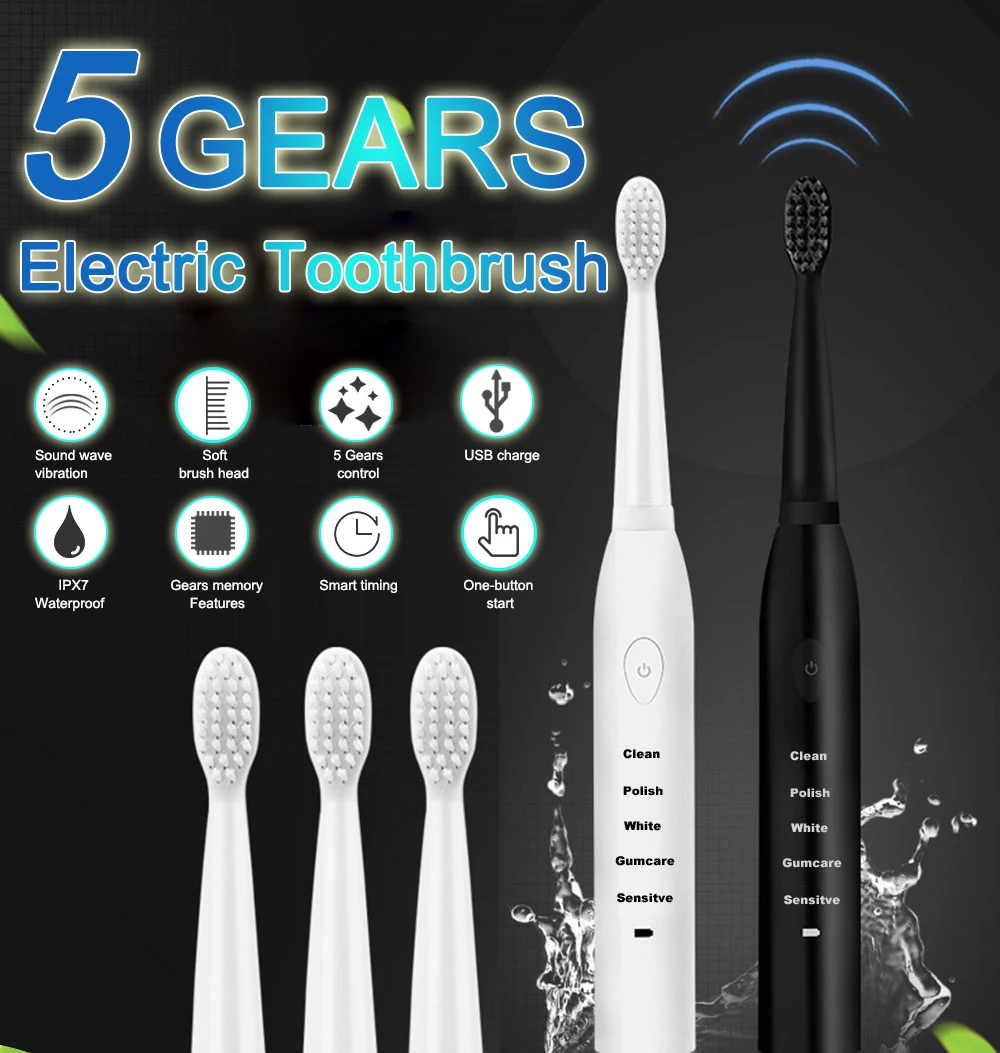 

Powerful Electric Toothbrush Rechargeable 32000time/min Ultrasonic Washable Electronic Whitening Waterproof Teeth Brush