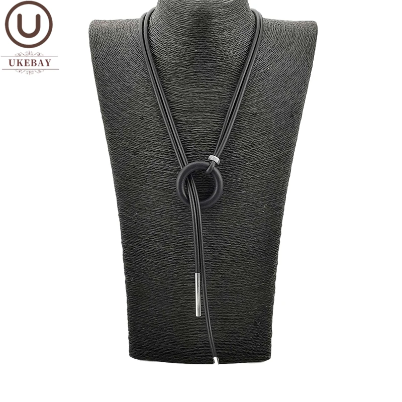 UKEBAY New Simple Pendant Necklace Women Long Necklaces Adjustable Chains Rubber Jewelry Black Rope Boho Jewelry Match Clothes