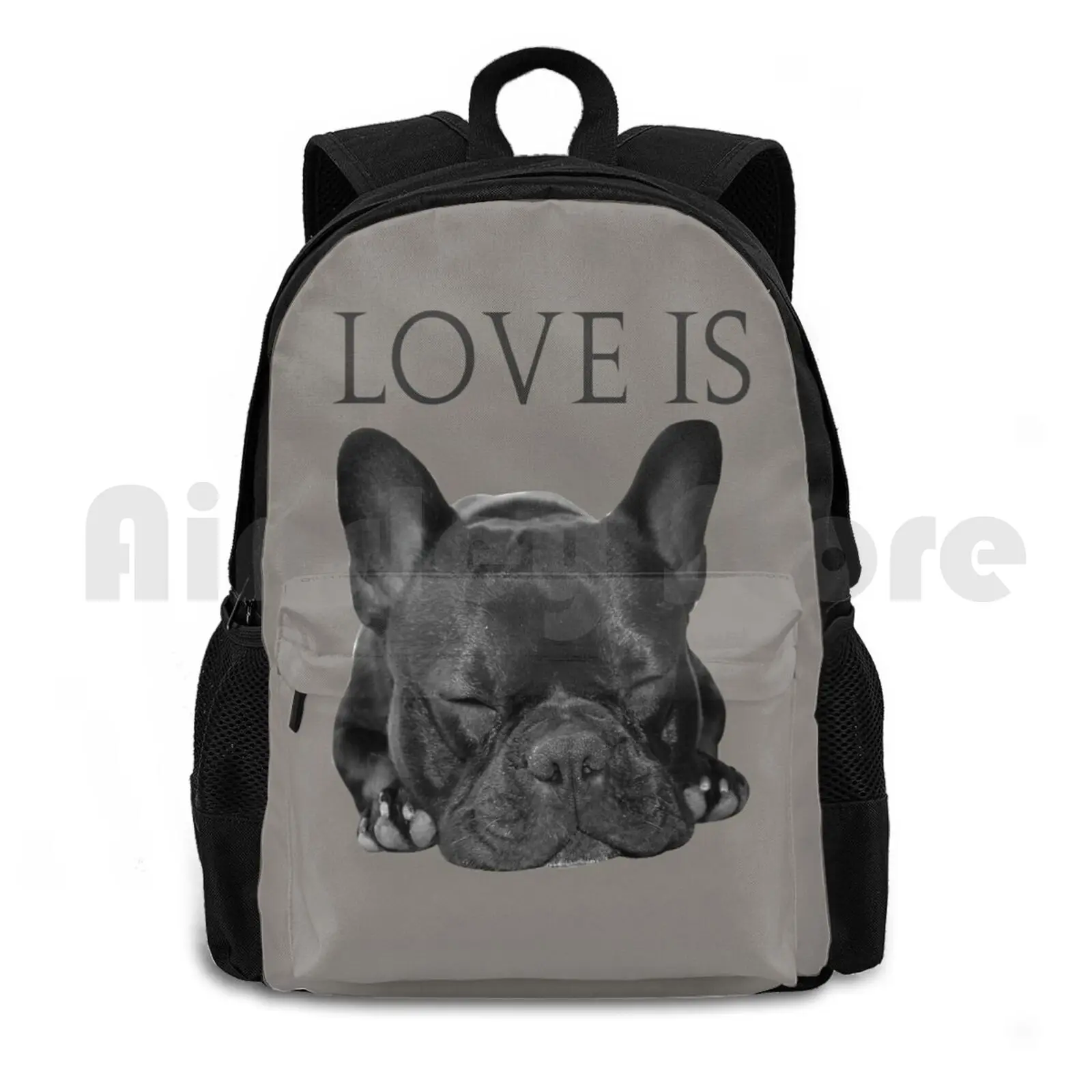 

Love Is French Bulldog Outdoor Hiking Backpack Riding Climbing Sports Bag French Bulldog Dog Bulldog Frenchie Puppy Cute Pet