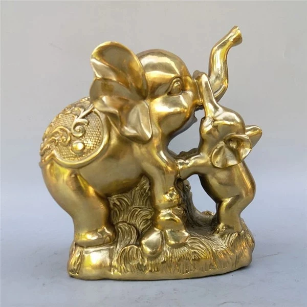 

Chinese New pure brass female elephant and small elephant crafts Statue