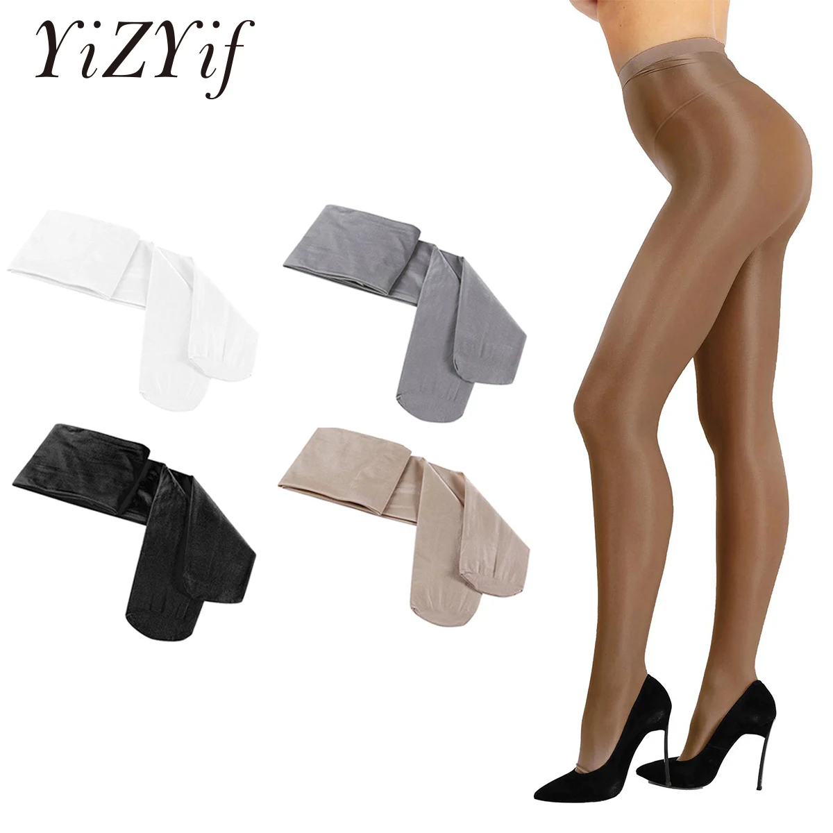 

Womens Shiny Black Leggings Sexy Control Top Ultra Shimmery Stretch 70D Thickness Full Footed Silk Stockings Pantyhose Tights