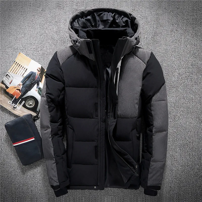 

2020 Winter New Men Warm White Duck Down Jacket Clothes Trend Stitching Cold Resistant Hooded White Coat Male Brand Clothing