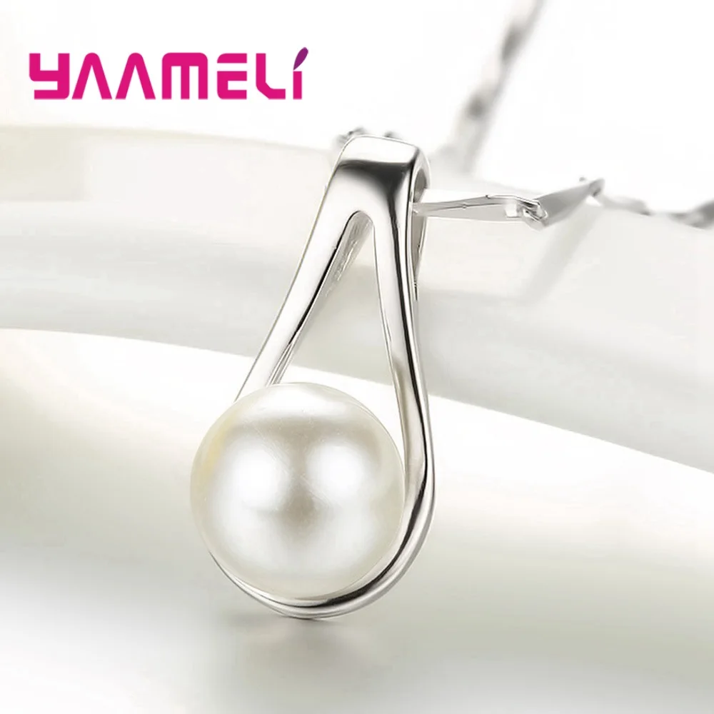 925 Sterling Silver Pendant Necklace for Women Girls Wedding Engagement Cute Pearl Style Waterdrop Best Gift for Beloved