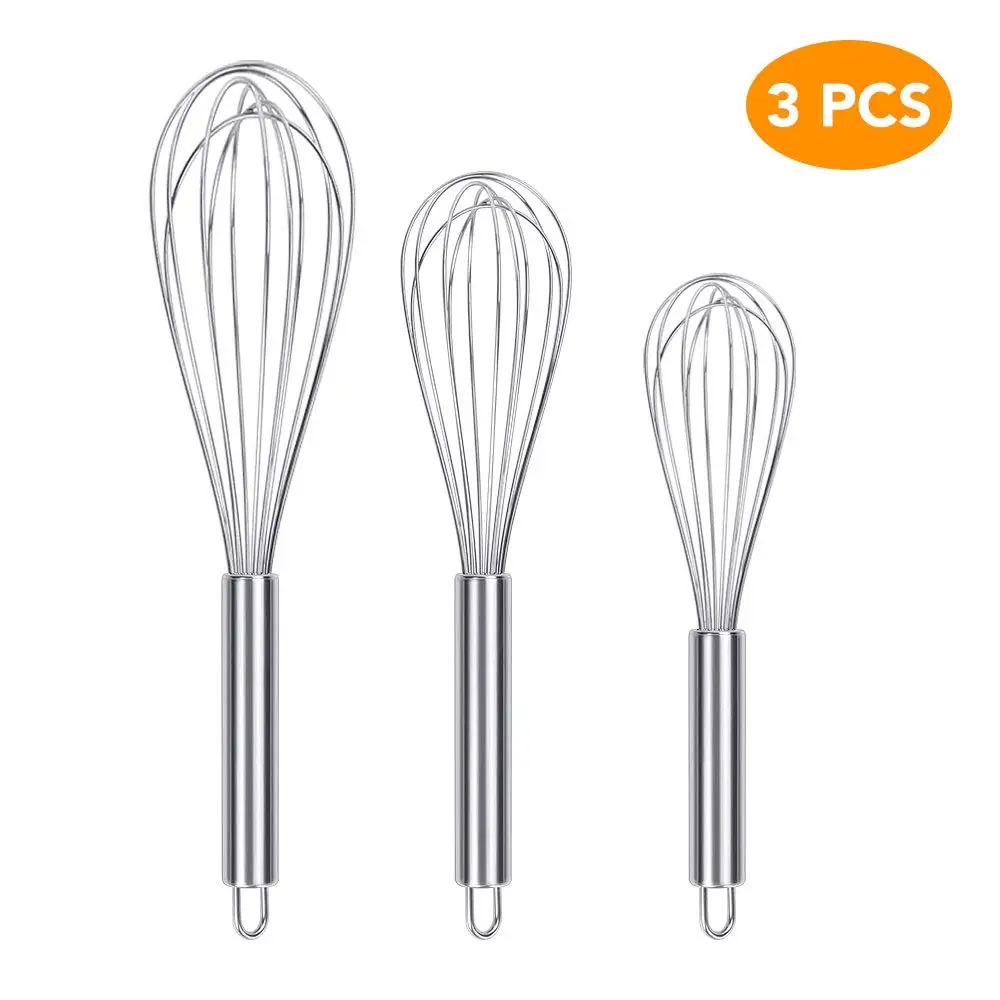 3pcs 8/10/12inch Stainless Steel Whisk Egg Beater Hand Blender Mixer Froth Whisker Latte Maker For Milk Coffee Egg Beater Juice