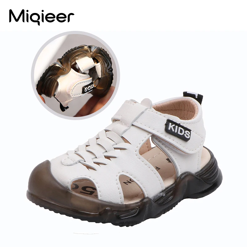 Children Sandals Summer Fashion Toe-cap PU Leather Boys Casual Shoes Kids Roman Beach Shoes Baby Toddler Soft Sole No-slip Shoes