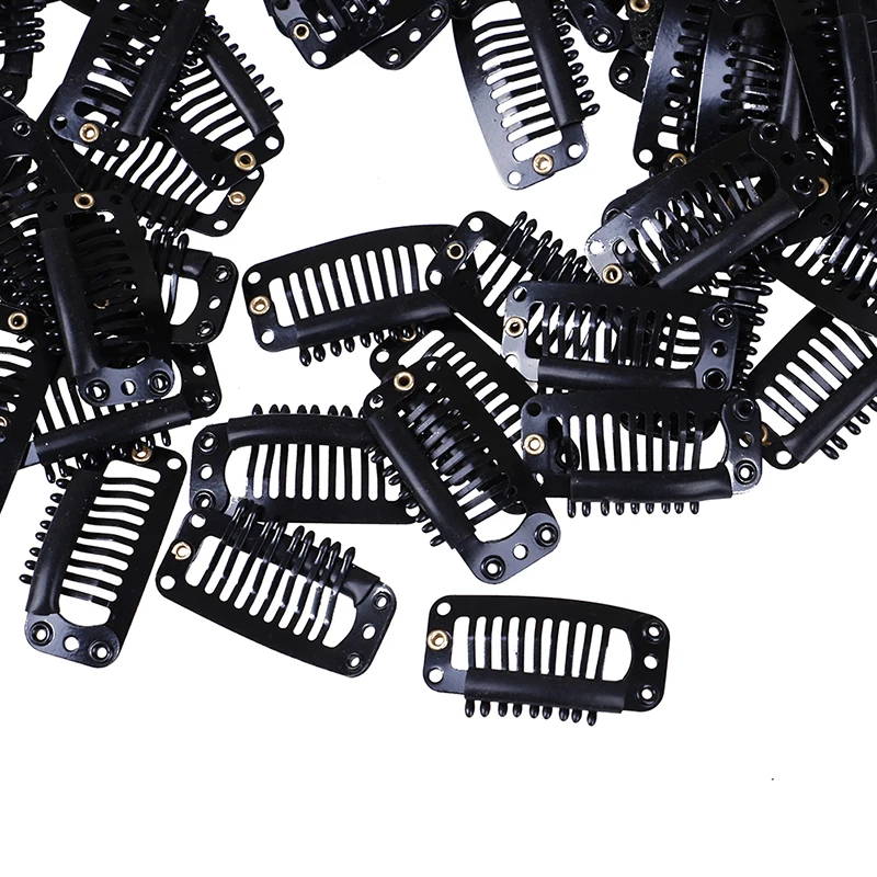 

10Pcs Rubber Wig Clips For Hair Extensions Black 3.3CM 9 Claws Wig Combs Hair Clips For Weave Extensions U/Wire Shape Clips